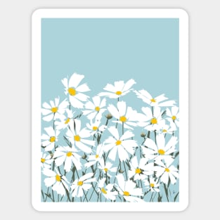 Les Fleurs de Paris - White Cosmos Flowers on Blue Sticker